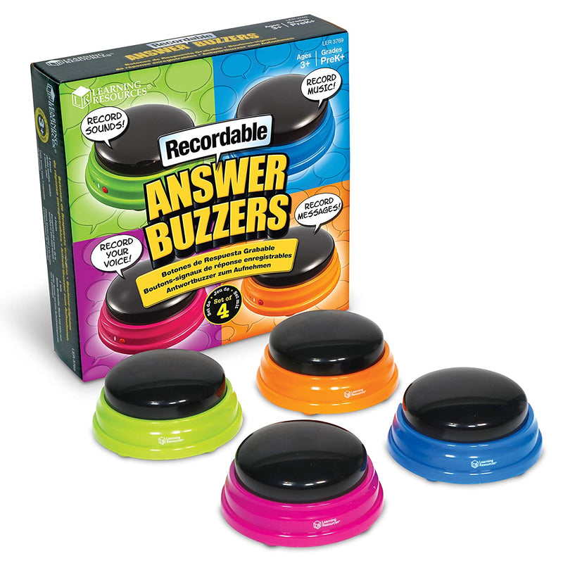 Recordable Answer Buzzers Set Of 4 Ages 3 Pre K Personalized Sound Buzzer Recordable Buttons Game Show Buzzers Perfect For Family Game And Trivia Nights Dog Buttons For Communications