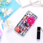 Awsaccy For Iphone 13 Pro Max Bling Case Glitter For Women Girls Cute Girly Unique 3D Luxury Handmade Crystal Sparkly Diamond Rhinestone Pink Pearl Floral Lipstick Designer Protective Tpu Phone Case