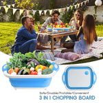 Collapsible Cutting Board Chopping Board With Towel Kitchen Foldable Camping Dishes Sink Space Saving 3 In 1 Multifunction Storage Basket For Bbq Prep Picnic Camping Cyan