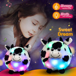 Creative Musical Glow Dairy Cow Chubby Light Up Stuffed Cow Plush Toys Animated Soothe Kids Emotions Christmas Festival Gift For Toddlers 9 Black And White