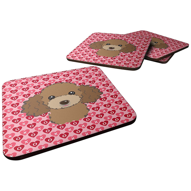 Carolines Treasures Chocolate Brown Poodle Hearts Foam Coaster Set Of 4 3 5 Multicolor