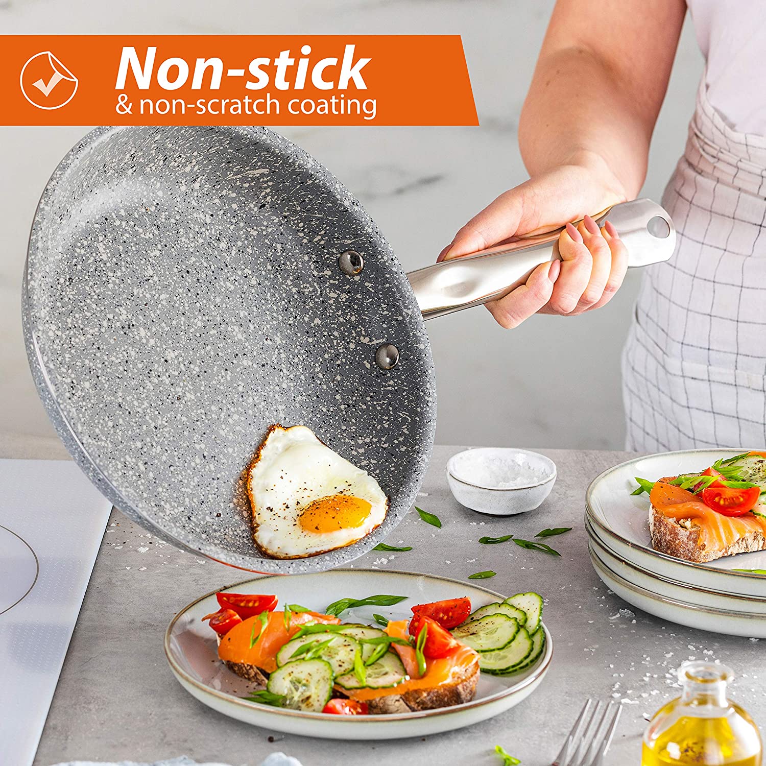 Prikoi Induction Cookware Set, Non Stick Granite Pots and Pans Set