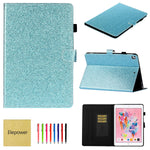 Glitter Folio Case For Ipad 7Th Generation 10 2 2019 Premium Pu Leather Multi Angle Stand With Card Pencil Holder Smooth Protective Cover For Ipad 10 2 Inch 2019 Release Tabletblue