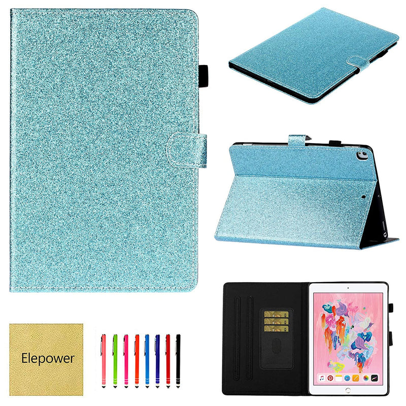 Glitter Folio Case For Ipad 7Th Generation 10 2 2019 Premium Pu Leather Multi Angle Stand With Card Pencil Holder Smooth Protective Cover For Ipad 10 2 Inch 2019 Release Tabletblue
