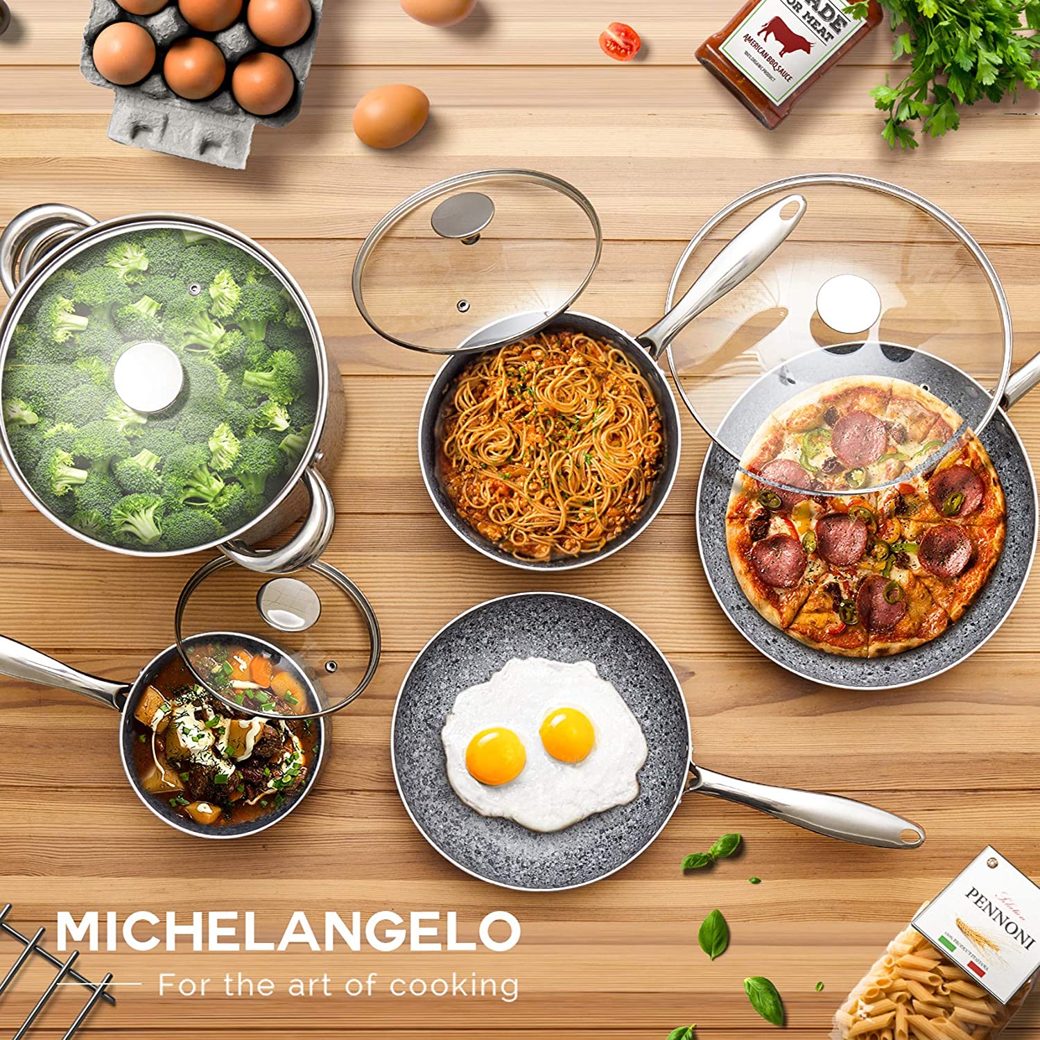 MICHELANGELO Pots and Pans Set Nonstick, 12 Piece Kitchen Cookware