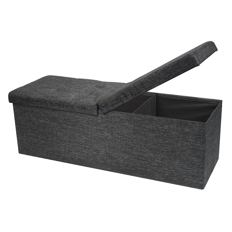Otto Ben Folding Toy Box Chest With Smart Lift Top Linen Fabric Ottomans Bench Foot Rest For Bedroom And Living Room Dark Grey