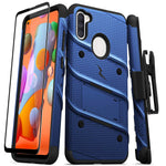 Bolt Series Samsung Galaxy A11 Case With Screen Protector Kickstand Holster Lanyard Blue Black