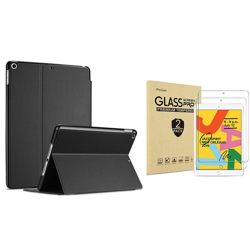 Procase Ipad 10 2 Case 2019 7Th Gen Ipad Case Black Bundle With 2 Pack Ipad 10 2 7Th Gen Tempered Glass Screen Protector