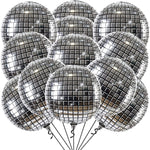 Large 22 Inc Pack Of 12 Silver Disco Ball Party Decoration Balloon 360 Degree Sphere 4D Disco Balloons For Disco Ball Decor Party Decorations