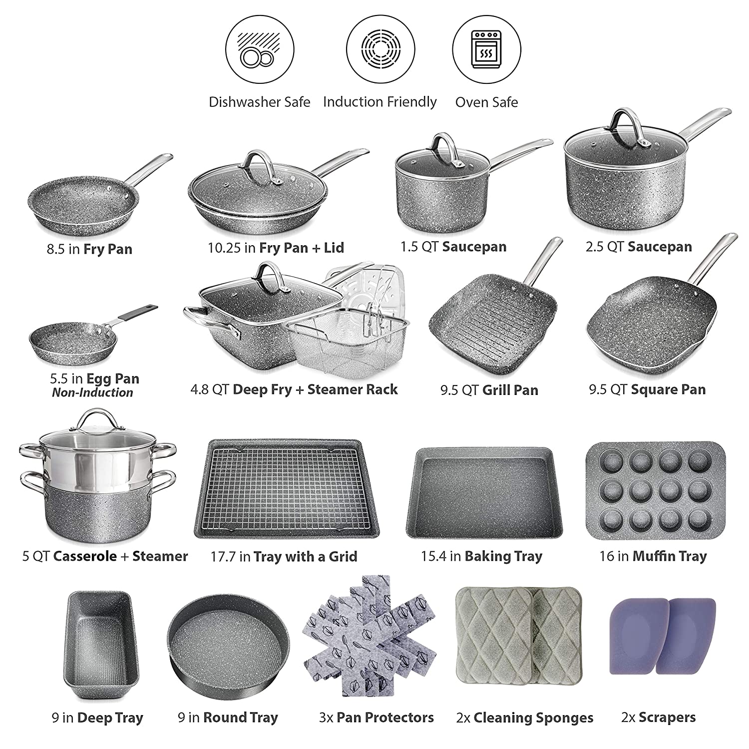 MICHELANGELO Pots and Pans Set 16 Piece, Nonstick Kitchen Cookware Sets  with Granite Coating, Nonstick Pots and Pans Set, Nonstick Granite Cookware
