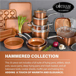 Gotham Steel Hammered Copper Collection 20 Piece Premium Cookware Bakeware Set With Nonstick Copper Coating Includes Skillets Stock Pots Deep Square Fry Basket Cookie Sheet And Baking Pans