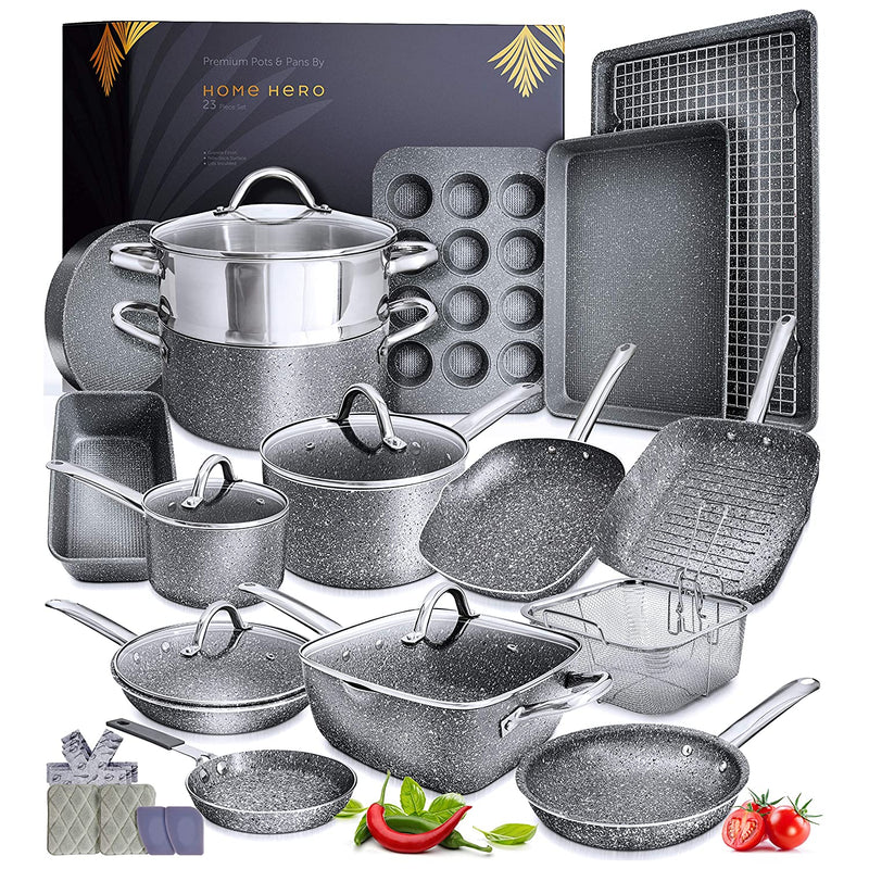 15 Piece Nonstick Induction Cooking Kitchen Cookware Sets Granite Pots and  Pans