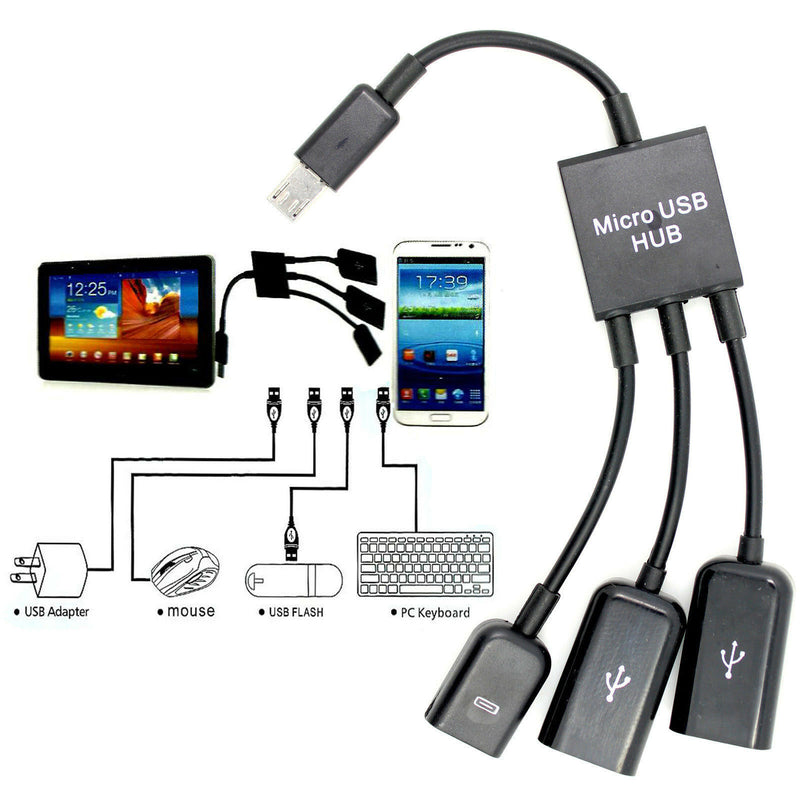 Dual Micro Usb Otg Hub Host Adapter Cable For Dell Venue 8 Pro Windows 8 Tablet